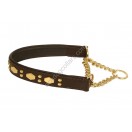 Comfy Half Check Leather Dog Collar BRASS fittings